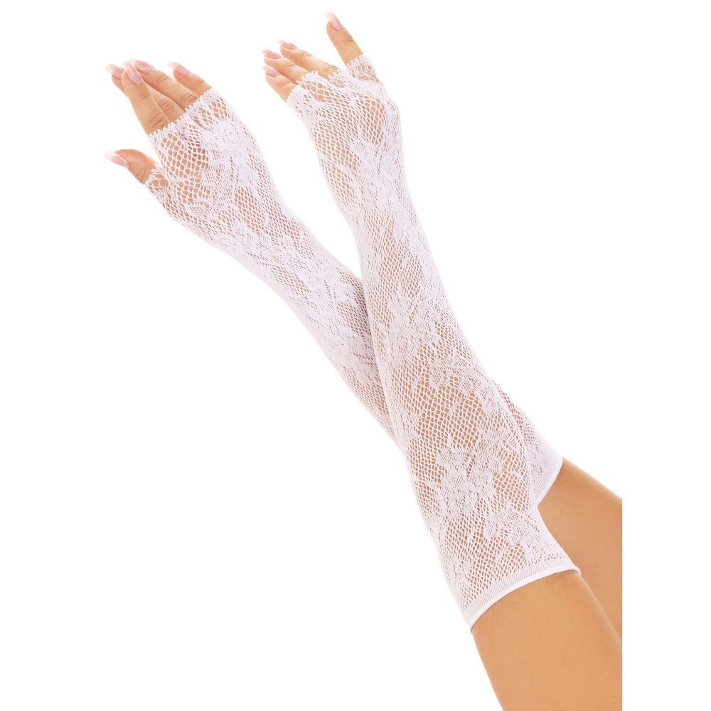 Leg Avenue - Floral Net Fingerless Costume Gloves - White